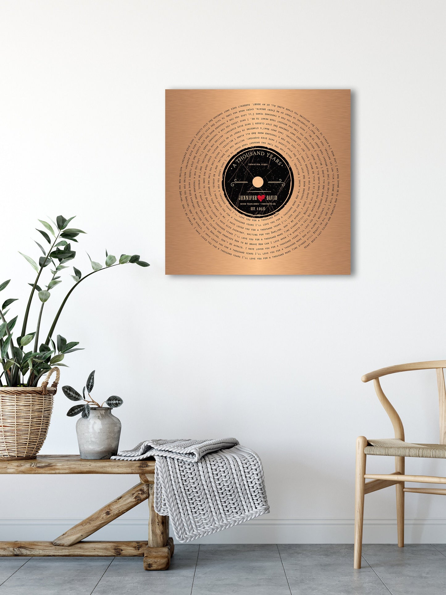 Seven Years Down LP Record Art - HoneycombProverbs - Wall Decor - Copper Anniversary Gifts