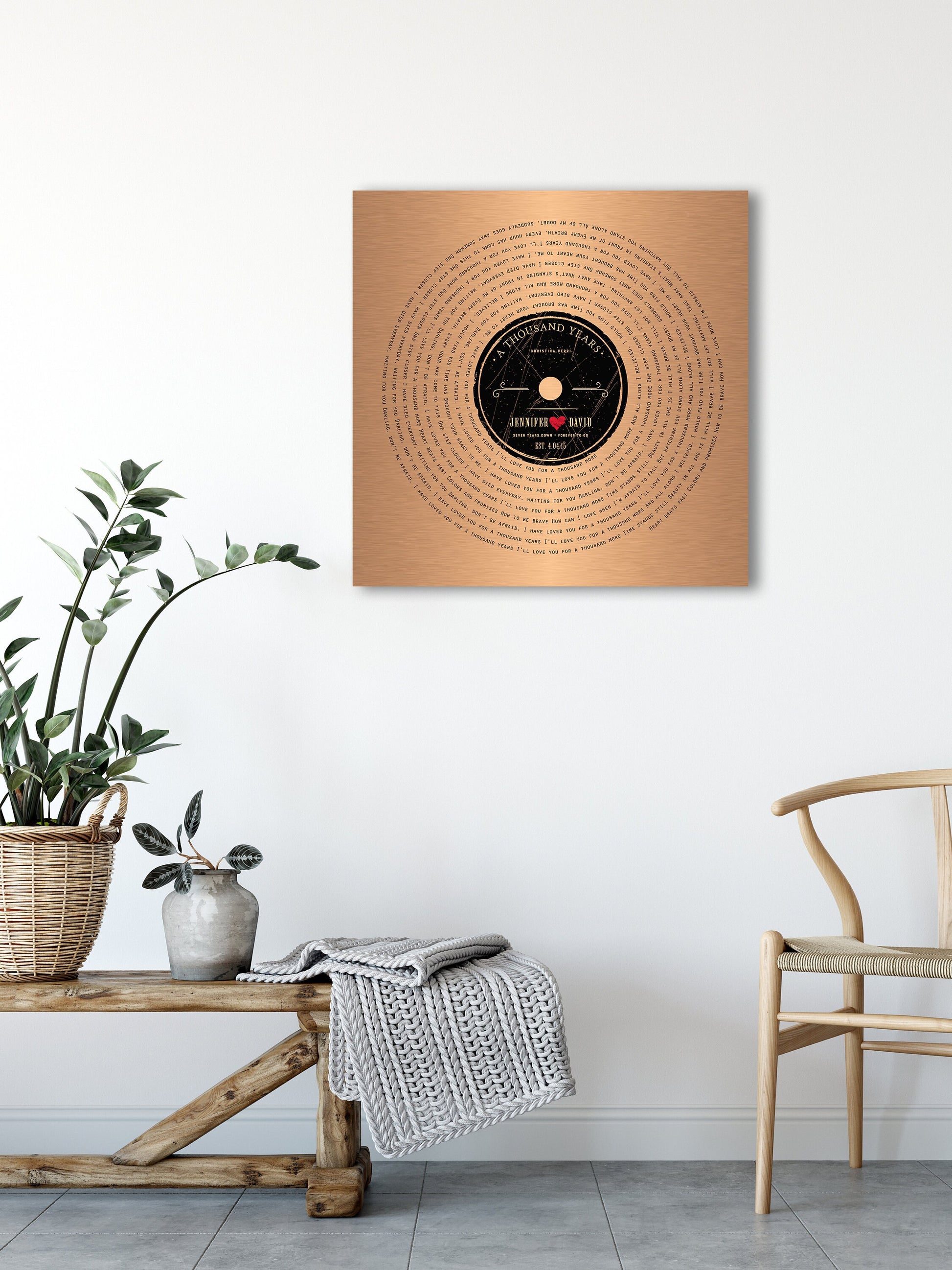 Seven Years Down LP Record Art - HoneycombProverbs - Wall Decor - Copper Anniversary Gifts