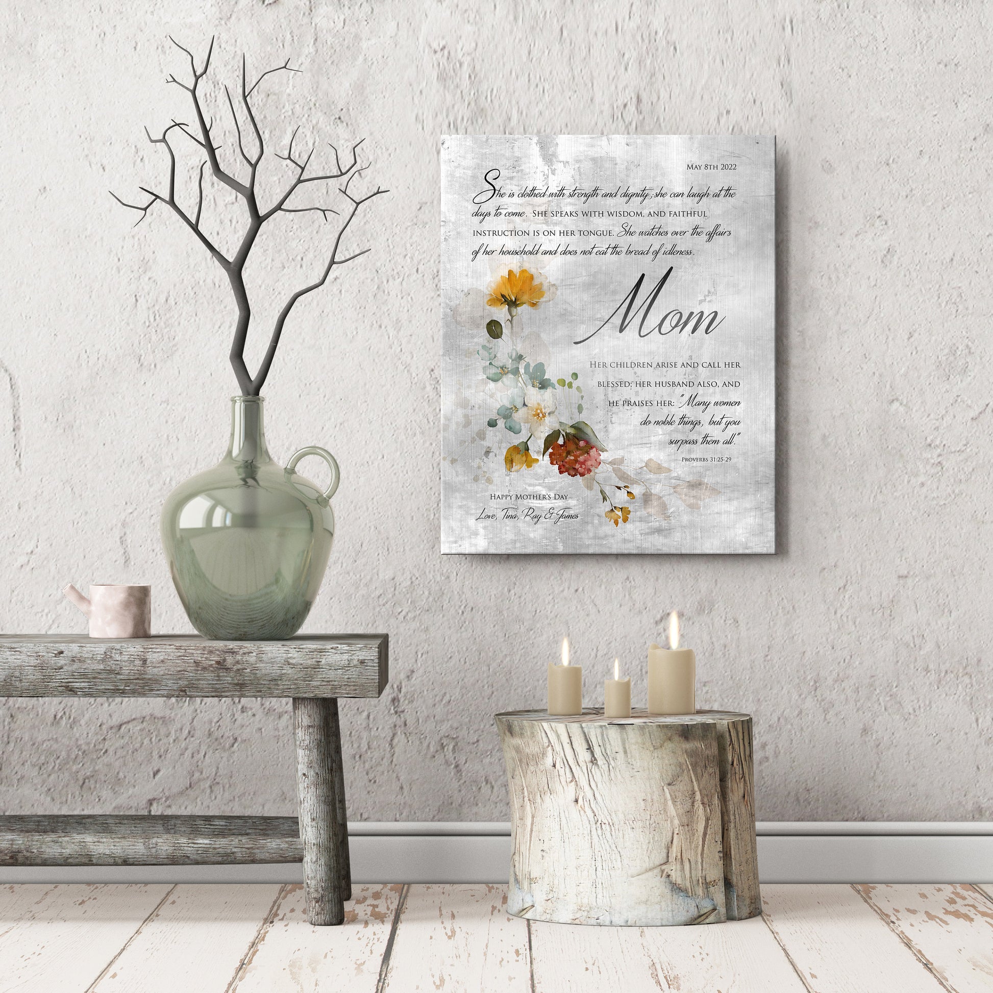Rustic Floral Proverbs 31 Wall Decor - HoneycombProverbs - Signs - Christian Wall Art