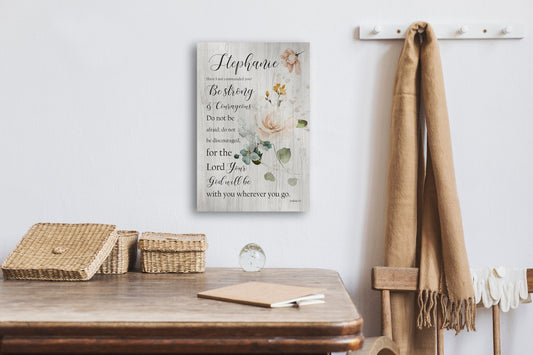 Joshua 1:9 Personalized Floral Wood Decor - HoneycombProverbs - Signs - Christian Wall Art