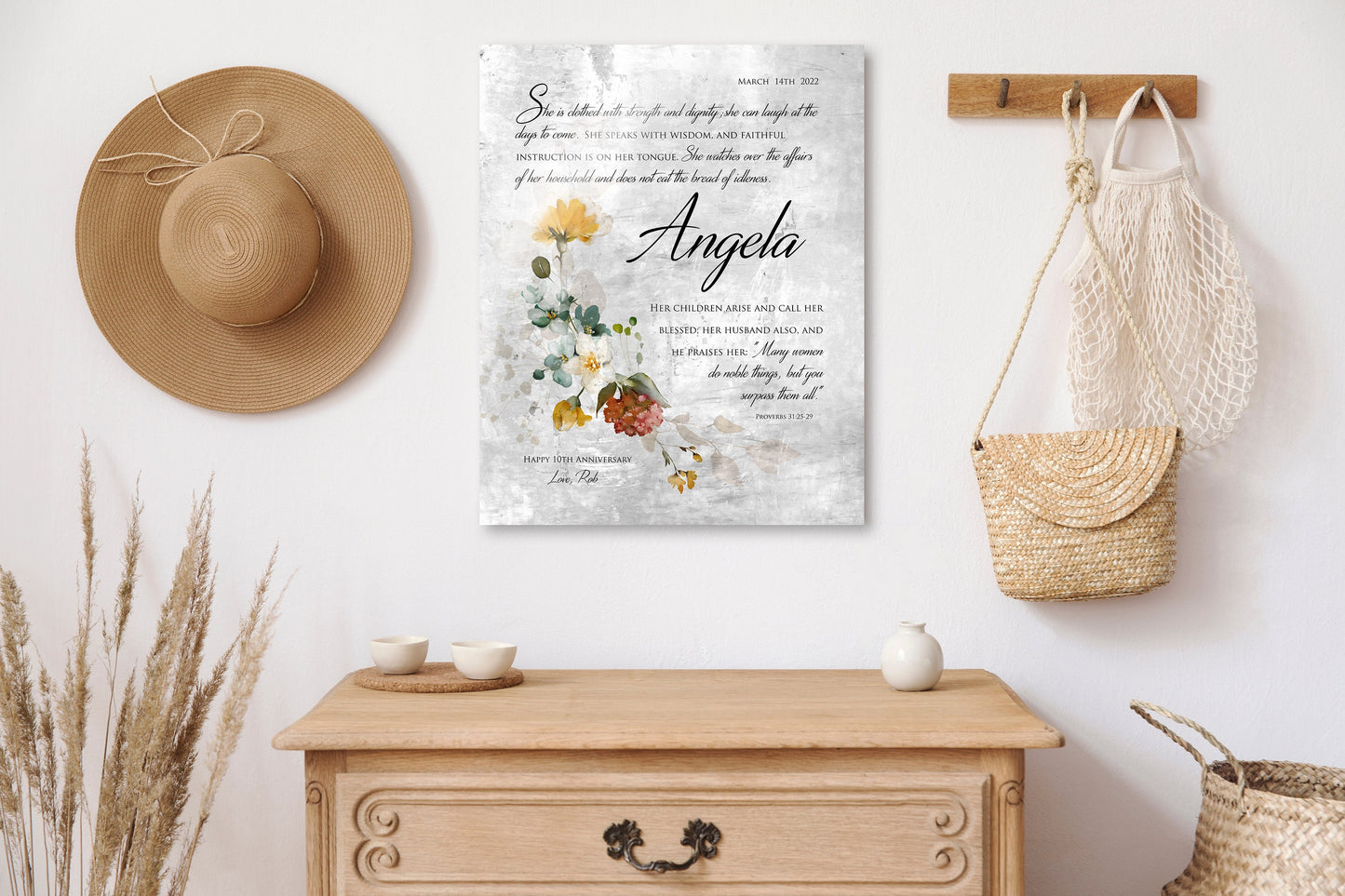Rustic Floral Proverbs 31 Wall Decor - HoneycombProverbs - Signs - Christian Wall Art