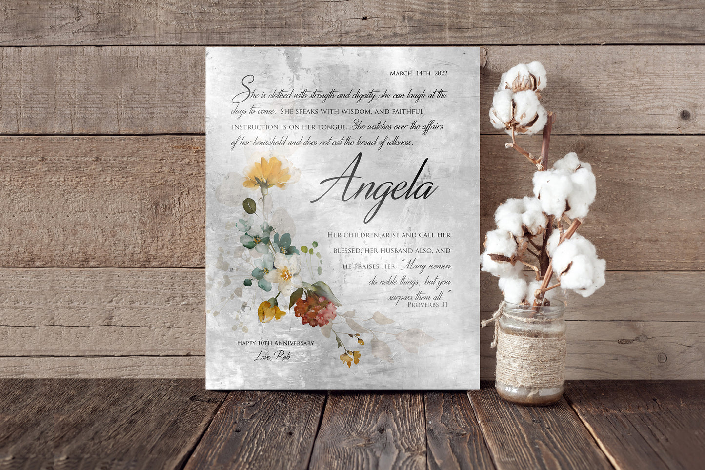 Rustic Floral Proverbs 31 Wall Decor - HoneycombProverbs - Signs - Christian Wall Art