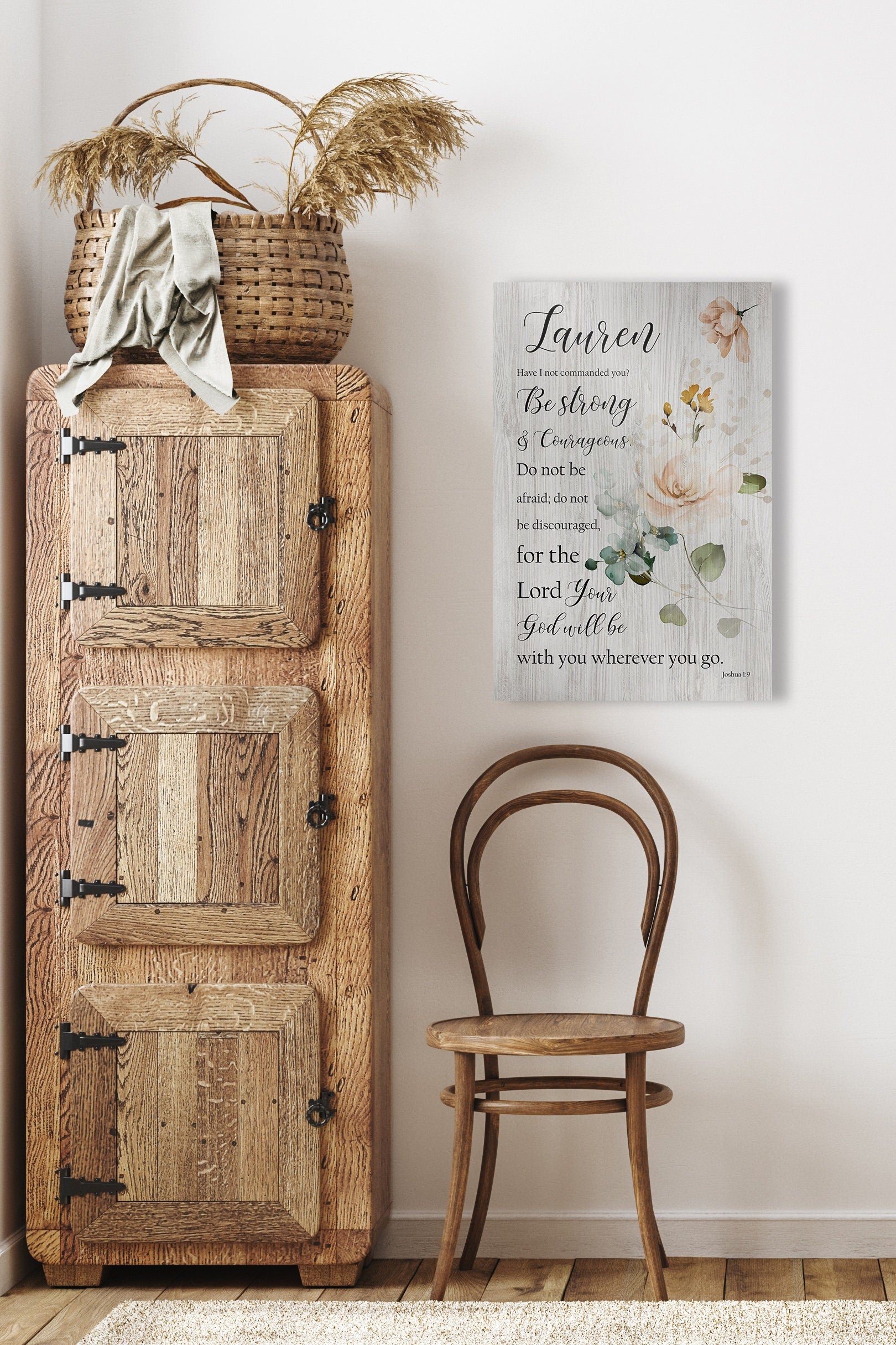 Joshua 1:9 Personalized Floral Wood Decor - HoneycombProverbs - Signs - Christian Wall Art