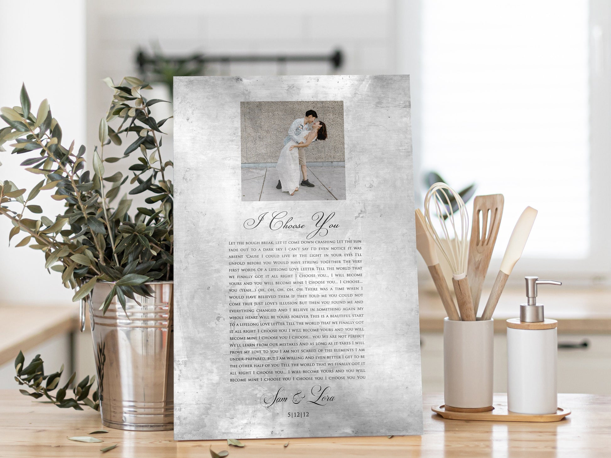 Distressed Tin Wedding Song Plaque with Photo - HoneycombProverbs - Signs - Tin Anniversary Gifts