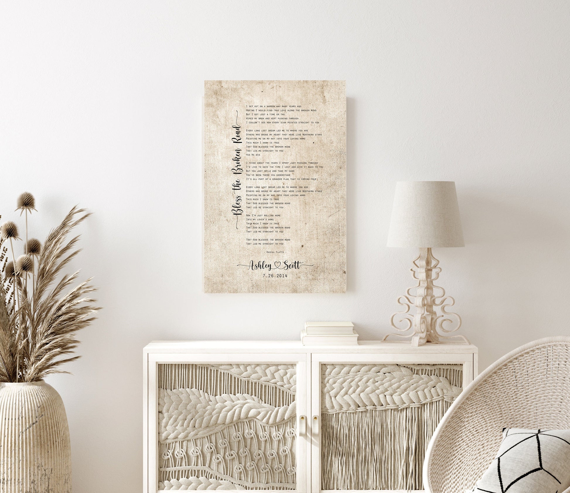 Custom Hearts Cotton Song Lyric Gift, 2nd Anniversary Gift for wife - HoneycombProverbs - Giclée - 2nd Anniversary Gifts