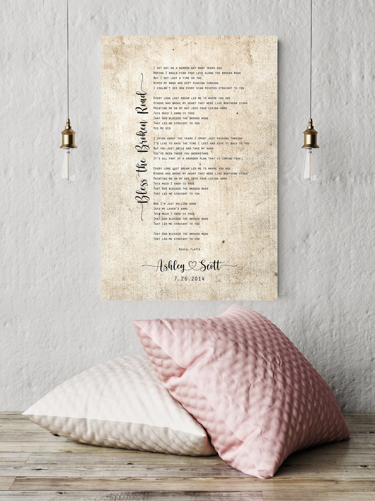 Custom Hearts Cotton Song Lyric Gift, 2nd Anniversary Gift for wife - HoneycombProverbs - Giclée - 2nd Anniversary Gifts