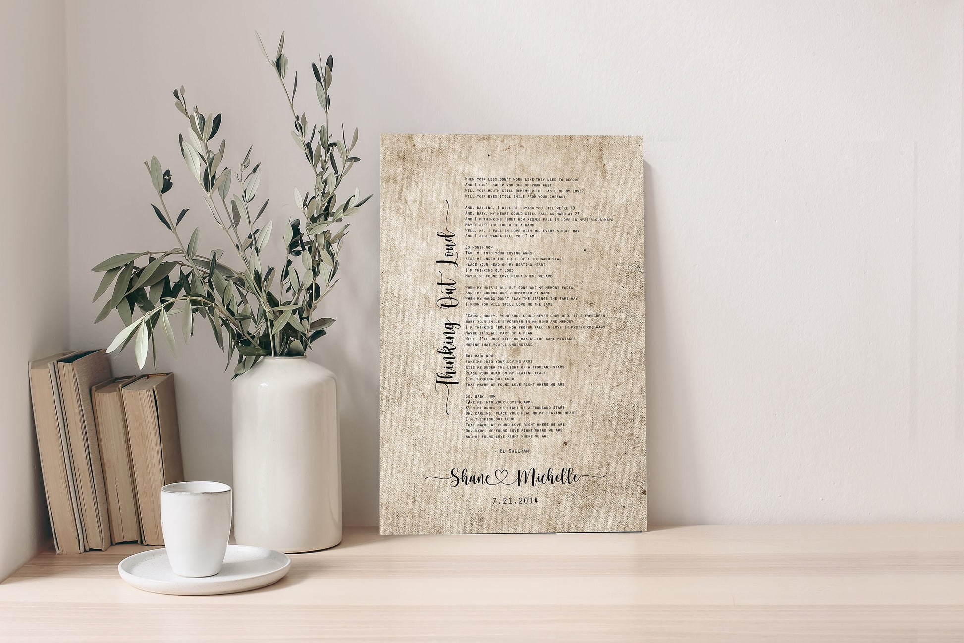 Custom Hearts Cotton Song Lyric Gift, 2nd Anniversary Gift for wife - HoneycombProverbs - Giclée - 2nd Anniversary Gifts