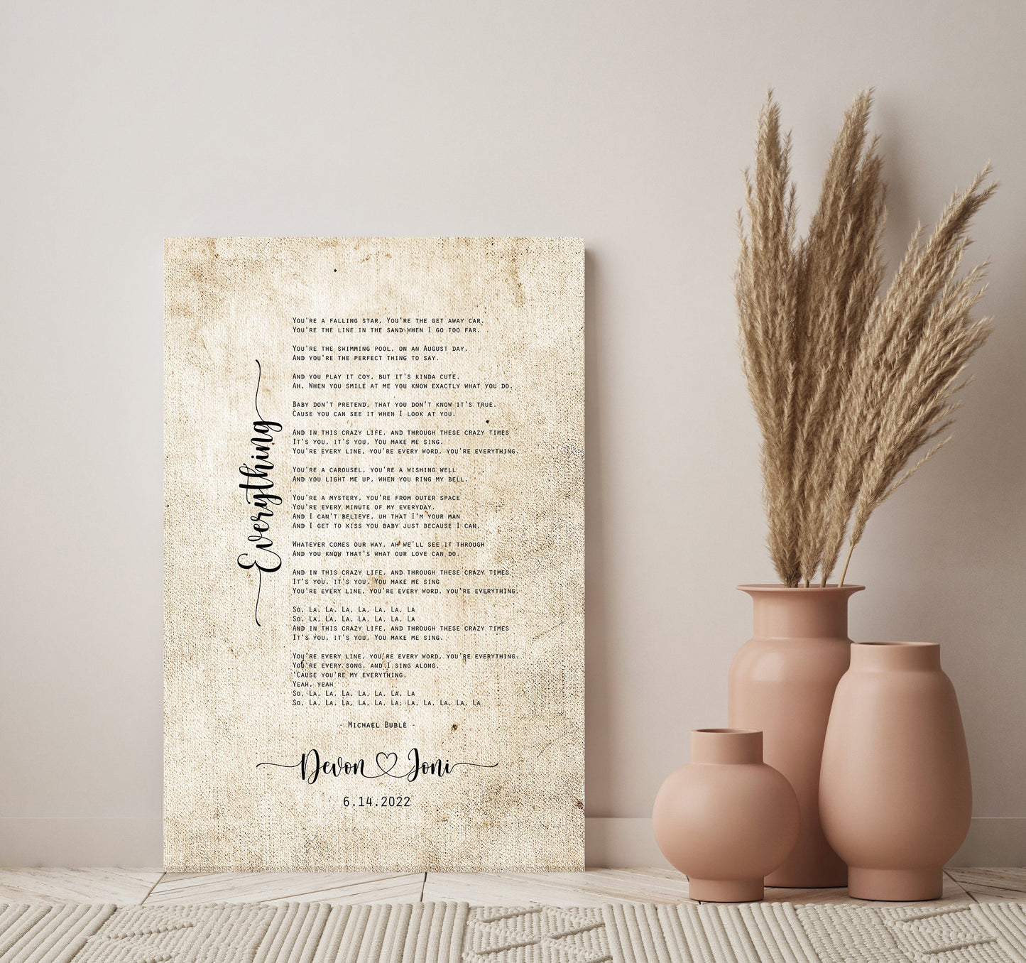 Custom Hearts Cotton Song Lyric Gift, 2nd Anniversary Gift for wife - HoneycombProverbs - Giclée - 2nd Year Cotton Art