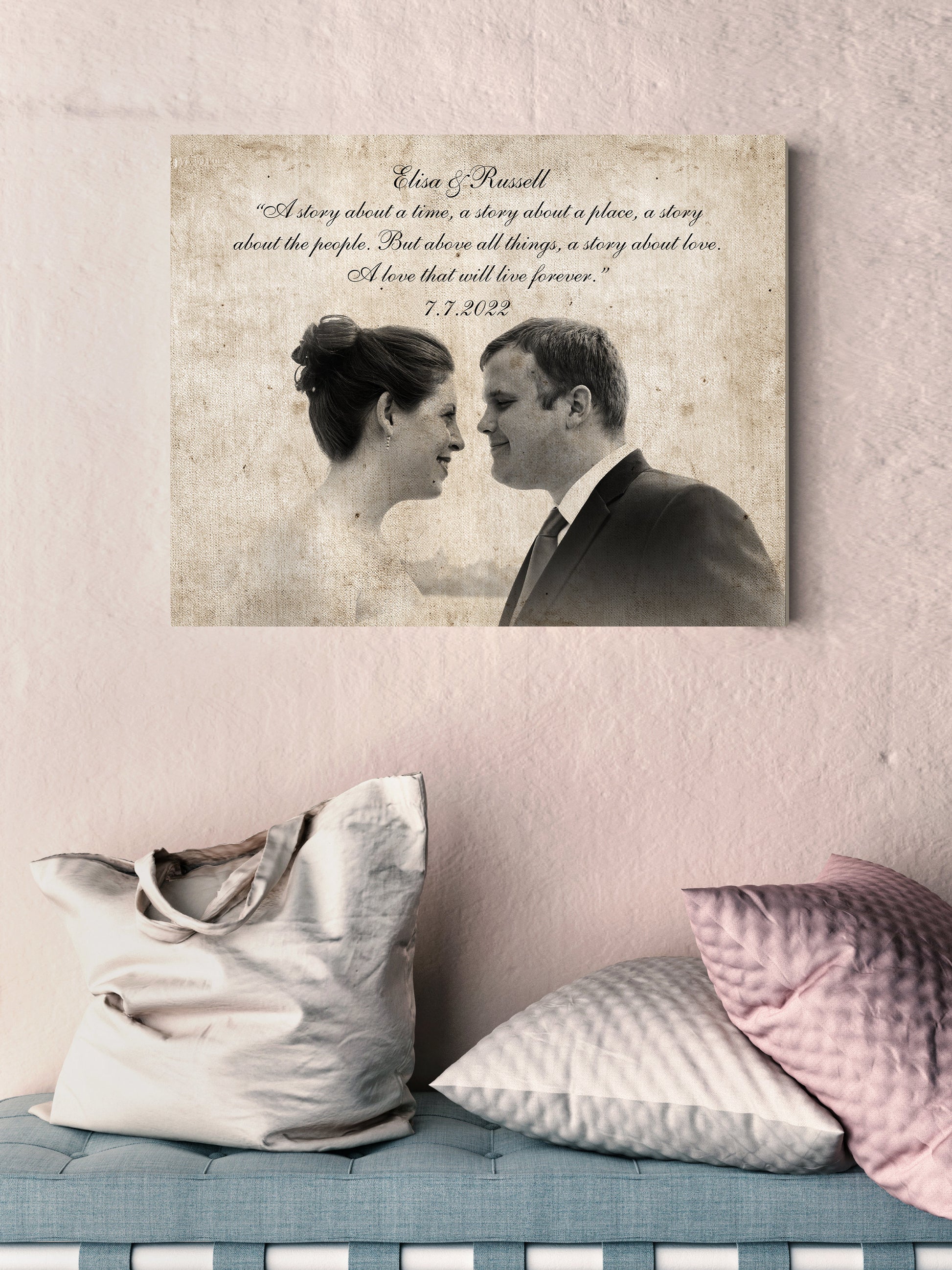 Vintage Cotton Photo Canvas - HoneycombProverbs - Wall Decor - 2nd Anniversary Gifts