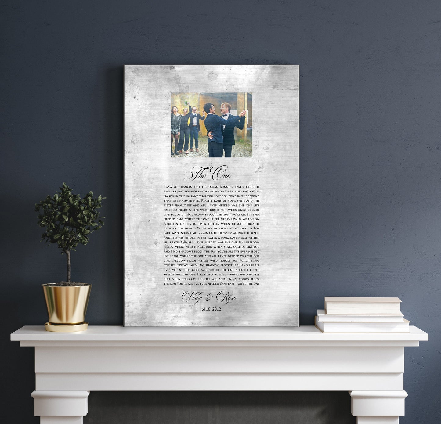 Distressed Tin Wedding Song Plaque with Photo - HoneycombProverbs - Signs - Tin Anniversary Gifts