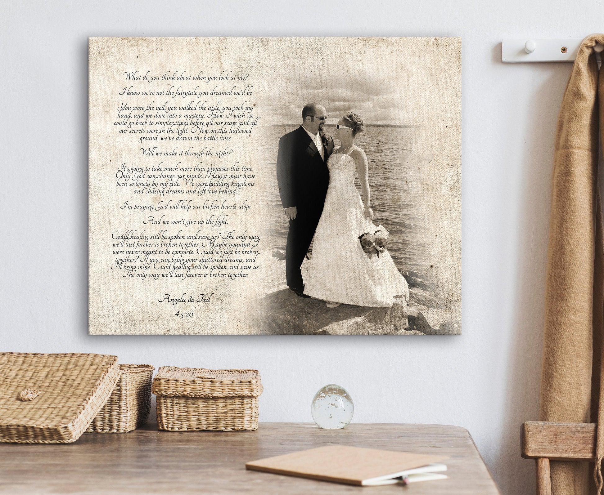 Vintage Cotton Photo Canvas - HoneycombProverbs - Gifts For The Couple - 2nd Year Cotton Art