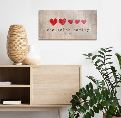 Family Hearts Name Sign on Wood - HoneycombProverbs - Signs - Name Signs Wall Art