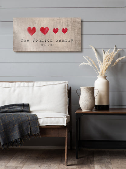 Family Hearts Name Sign on Wood - HoneycombProverbs - Signs - Name Signs Wall Art