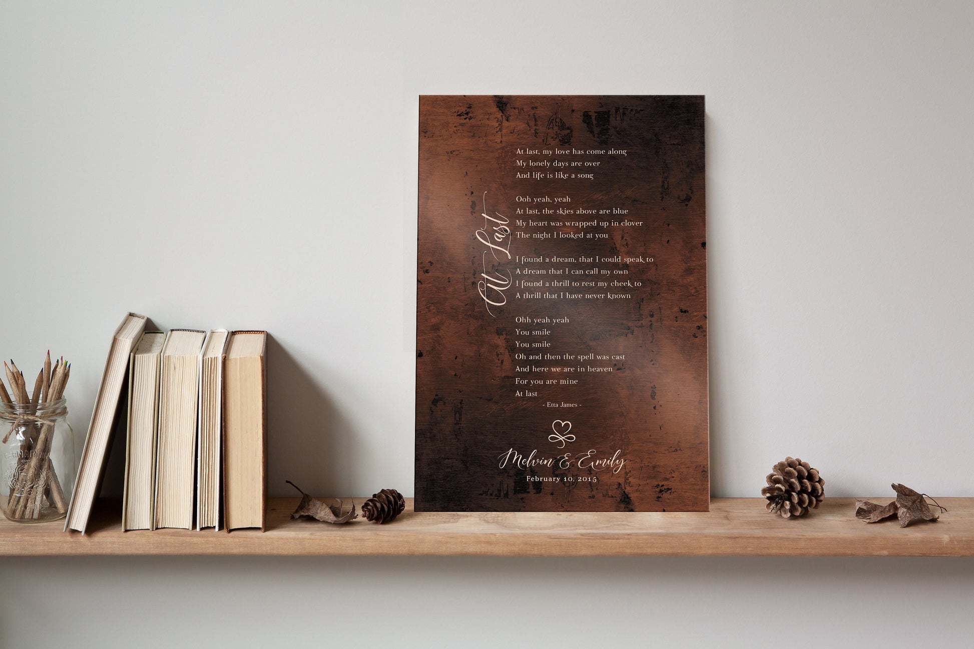 Infinity Heart Custom Song Lyric Sign on Bronze - HoneycombProverbs - Signs - Bronze Anniversary Gifts