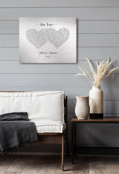 His and Her Hearts Wedding Vow Sign, personalization detail, iron or tin anniversary