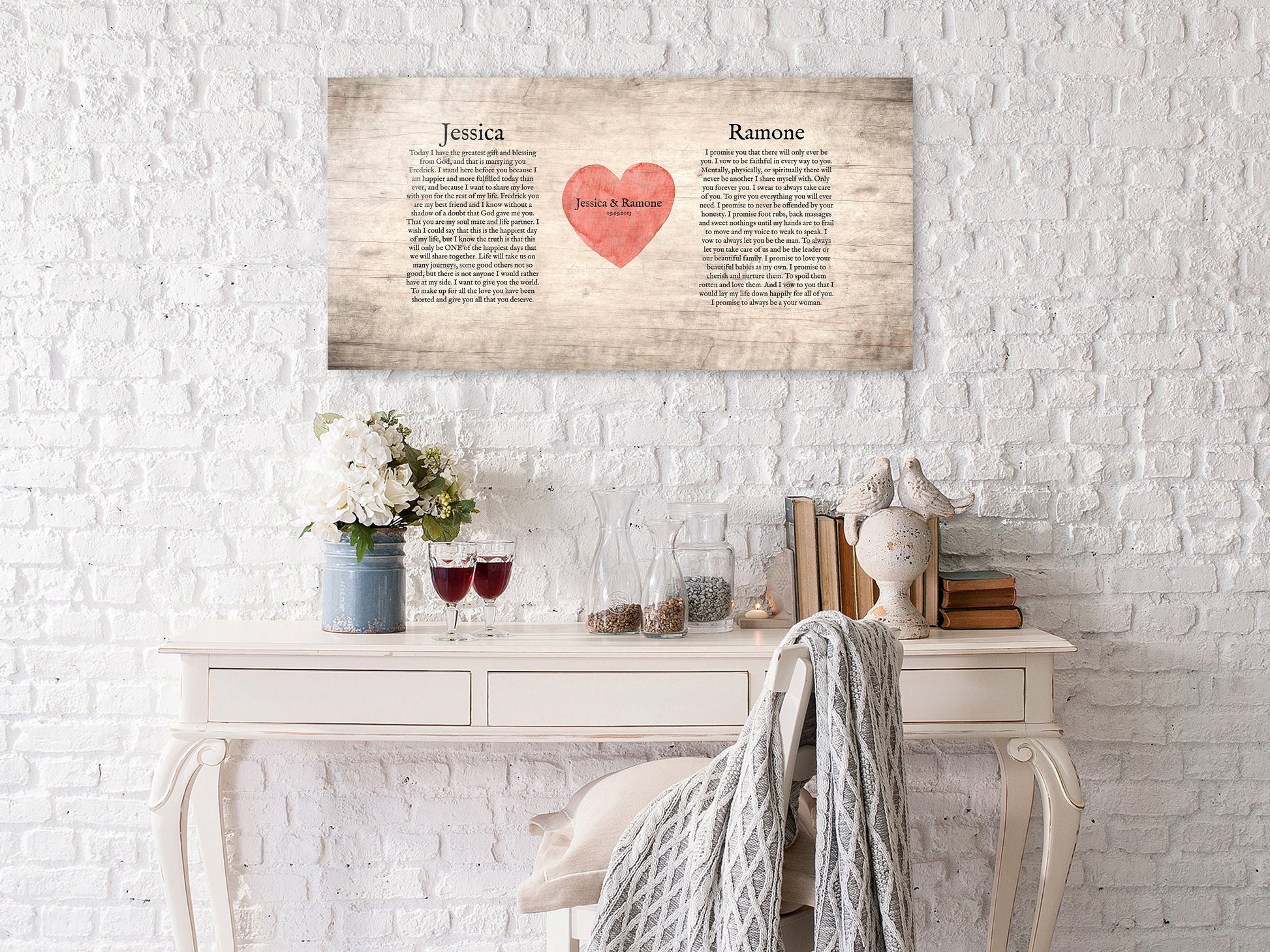 Romantic 5 year anniversary gift featuring wedding vows - rustic wood sign