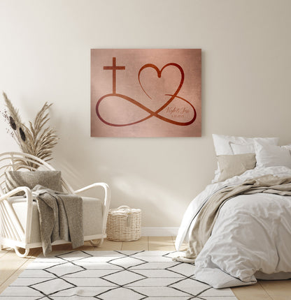 Personalized Infinity Cross Heart Sign on Tin, personalization detail, iron, copper or tin anniversary