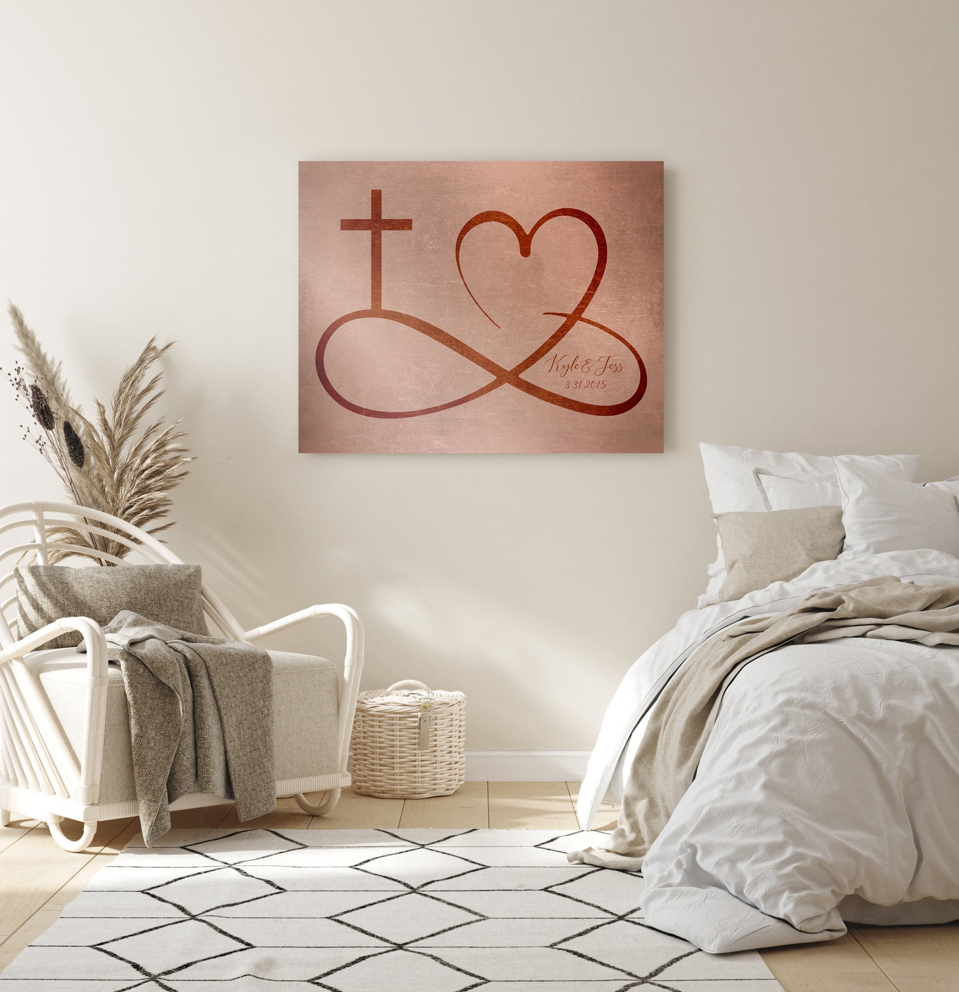 Personalized Infinity Cross Heart Sign on Tin, Copper or Iron - HoneycombProverbs - Signs - Iron Anniversary Gifts