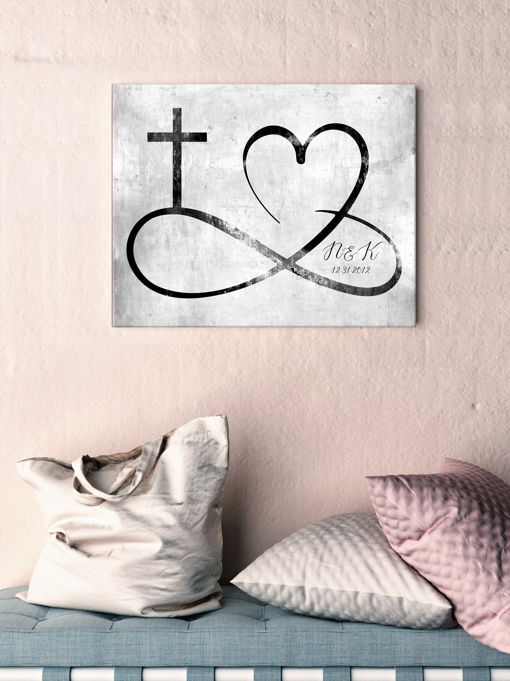 Personalized Infinity Cross Heart Sign on Tin, Copper or Iron - HoneycombProverbs - Signs - Iron Anniversary Gifts