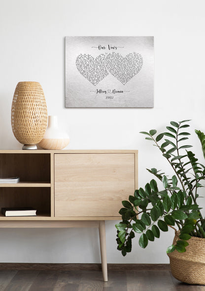 His and Her Hearts Wedding Vow Sign, room view, iron or tin anniversary