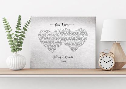 His and Her Hearts Wedding Vow Sign, alternate angle, iron or tin anniversary
