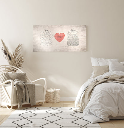 Custom wood wedding vow decor for bedroom