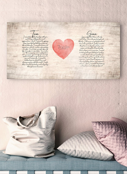 custom wedding vow print on wood