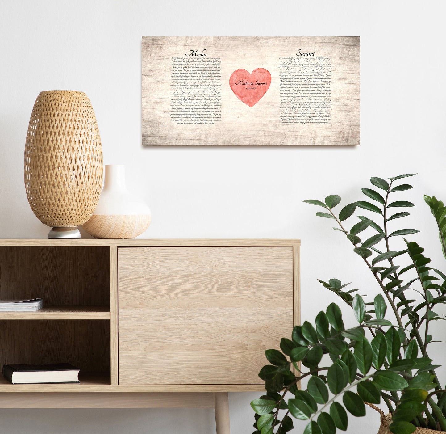 Personalized rustic wood wedding vow art