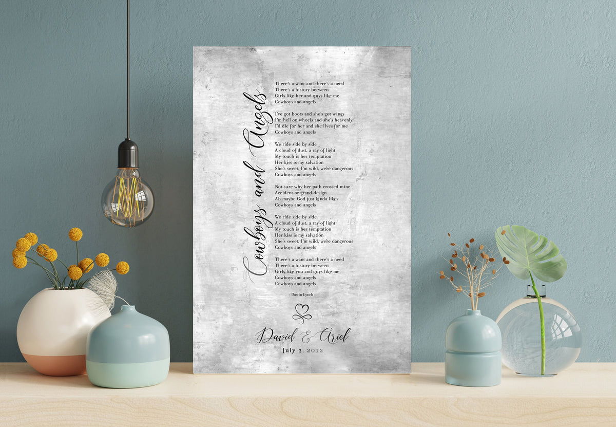 Infinity Heart Custom Song Lyric Sign on Tin, size and option view, 10th anniversary tin
