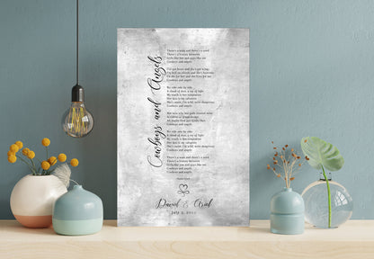 Infinity Heart Custom Song Lyric Sign on Tin, size and option view, 10th anniversary tin