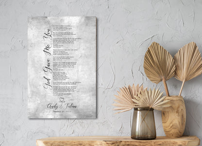 Infinity Heart Custom Song Lyric Sign on Tin, room view, 10th anniversary tin