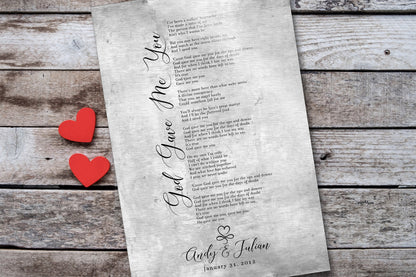 Infinity Heart Custom Song Lyric Sign on Tin, close-up detail, 10th anniversary tin