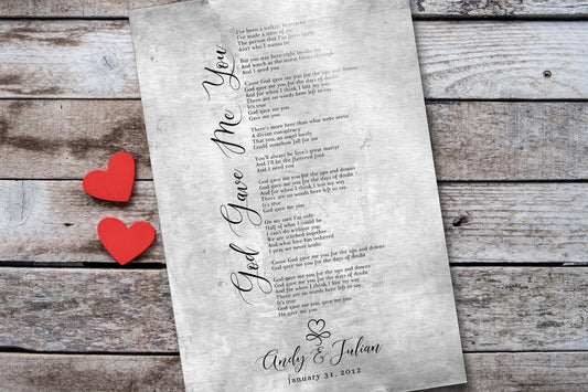 10th Anniversary Gift, 25th Anniversary Gift, Silver Wedding anniversary Gift, Personalized Song Lyrics Sign, Custom Names & Date, Special Milestone Gift
