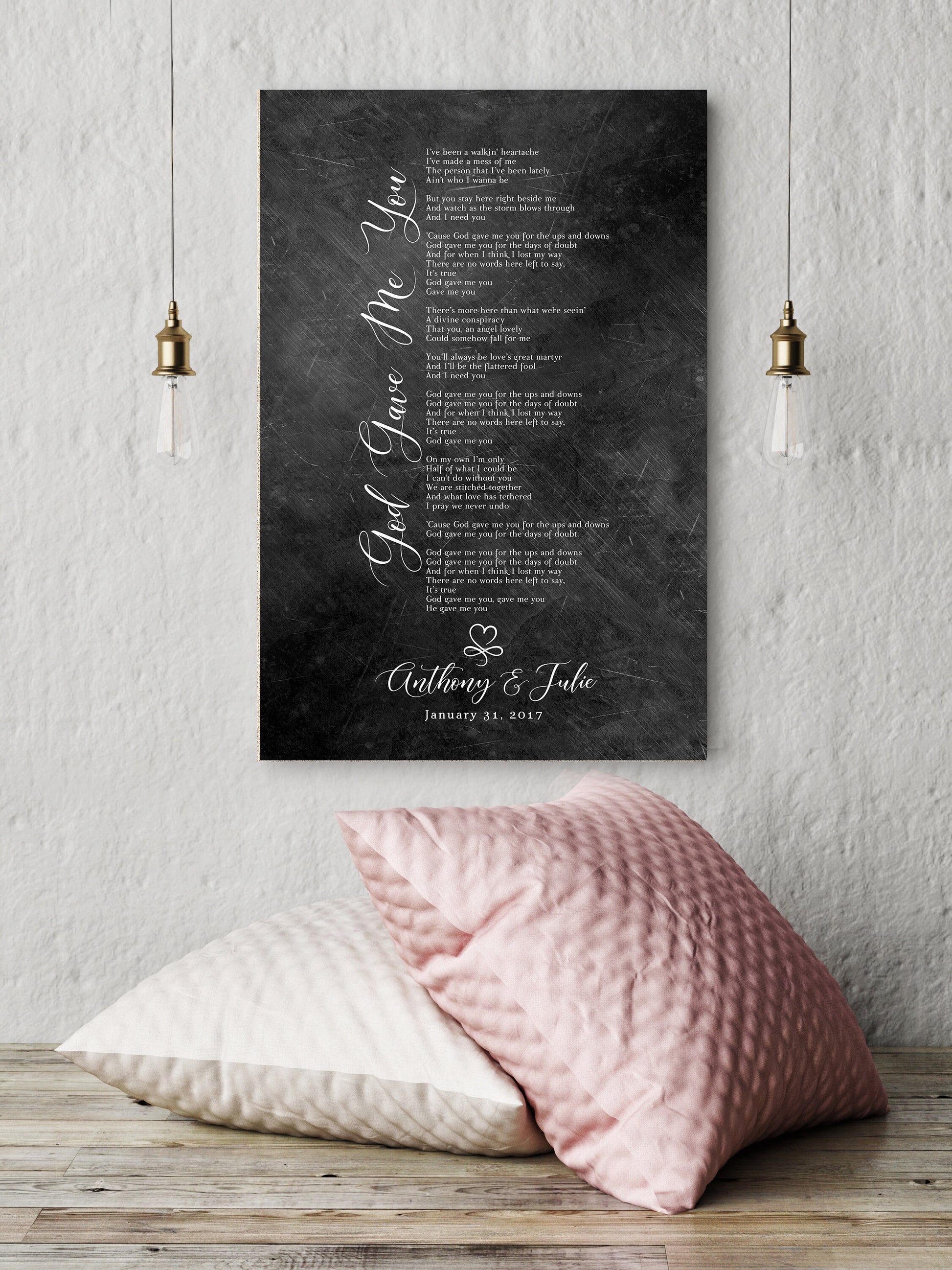 Infinity Heart Custom Song Lyric Sign on Iron - HoneycombProverbs - Gifts For The Couple - Iron Anniversary Gifts