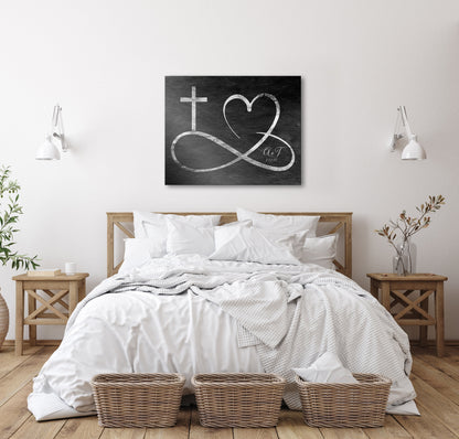 Personalized Infinity Cross Heart Sign on Tin, alternate angle, iron, copper or tin anniversary