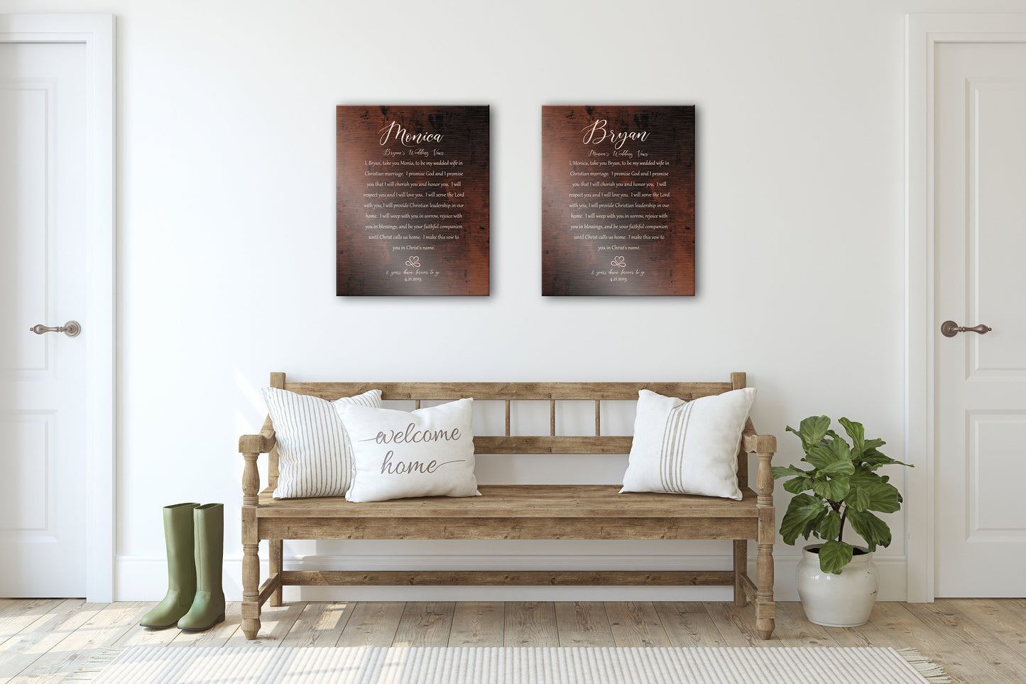 Our Wedding Vows on Bronze, Forever in Love Custom Wedding Vow Art - HoneycombProverbs - Signs - Wedding Vow Wall Art