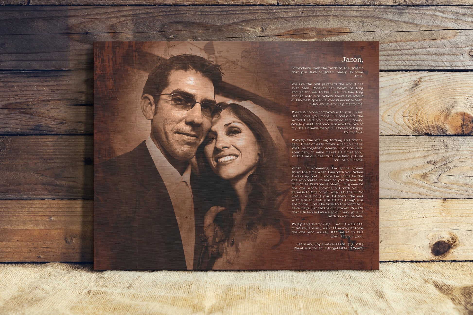 bronze gift for men, bronze photo plaque with custom quote, wedding vows with photo,8th anniversary gift for him