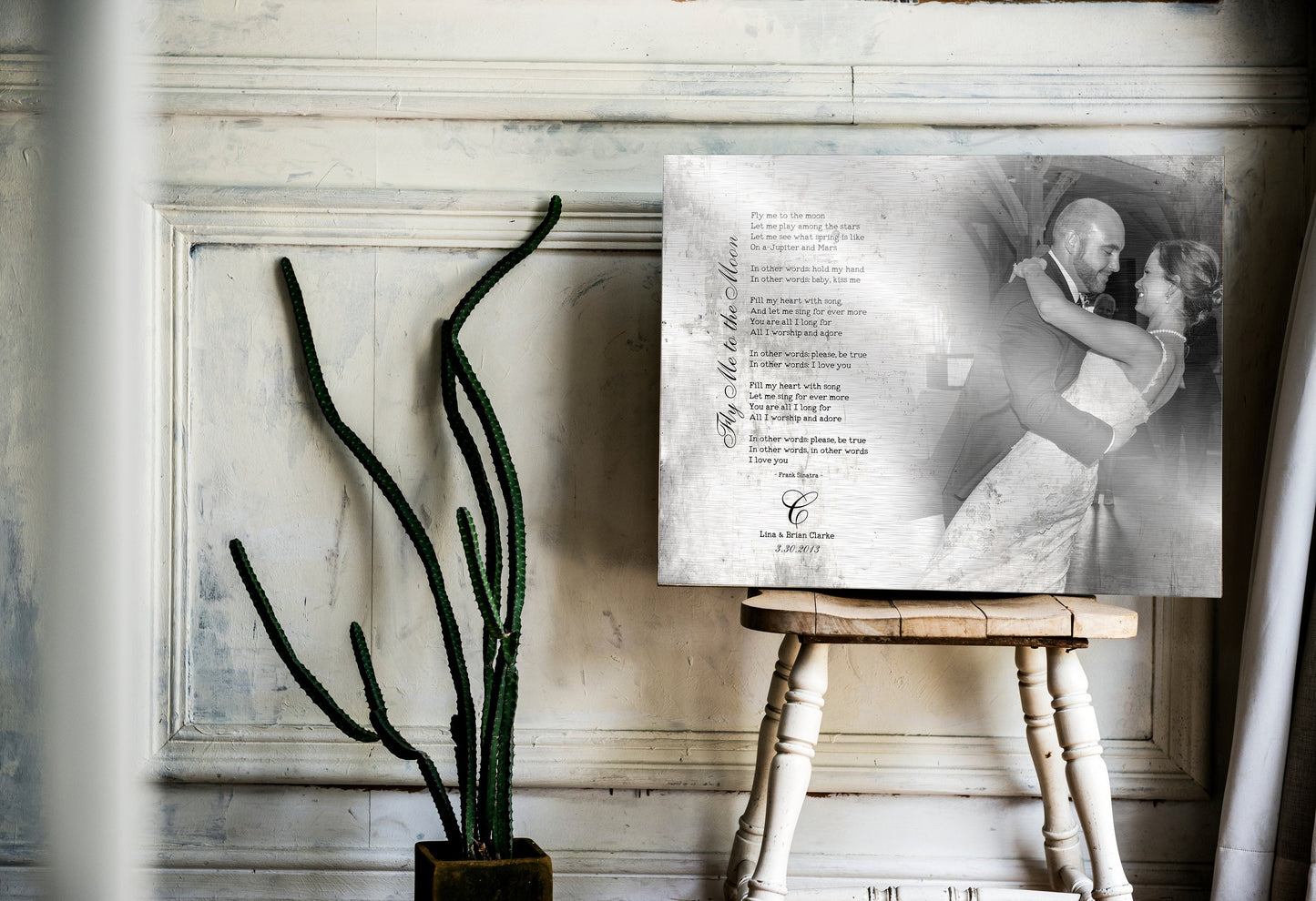 Captured Monogram Melodies: Shabby Chic Photo Song Art on Tin - HoneycombProverbs - Gifts For The Couple - Photo Lyrics Wall Art