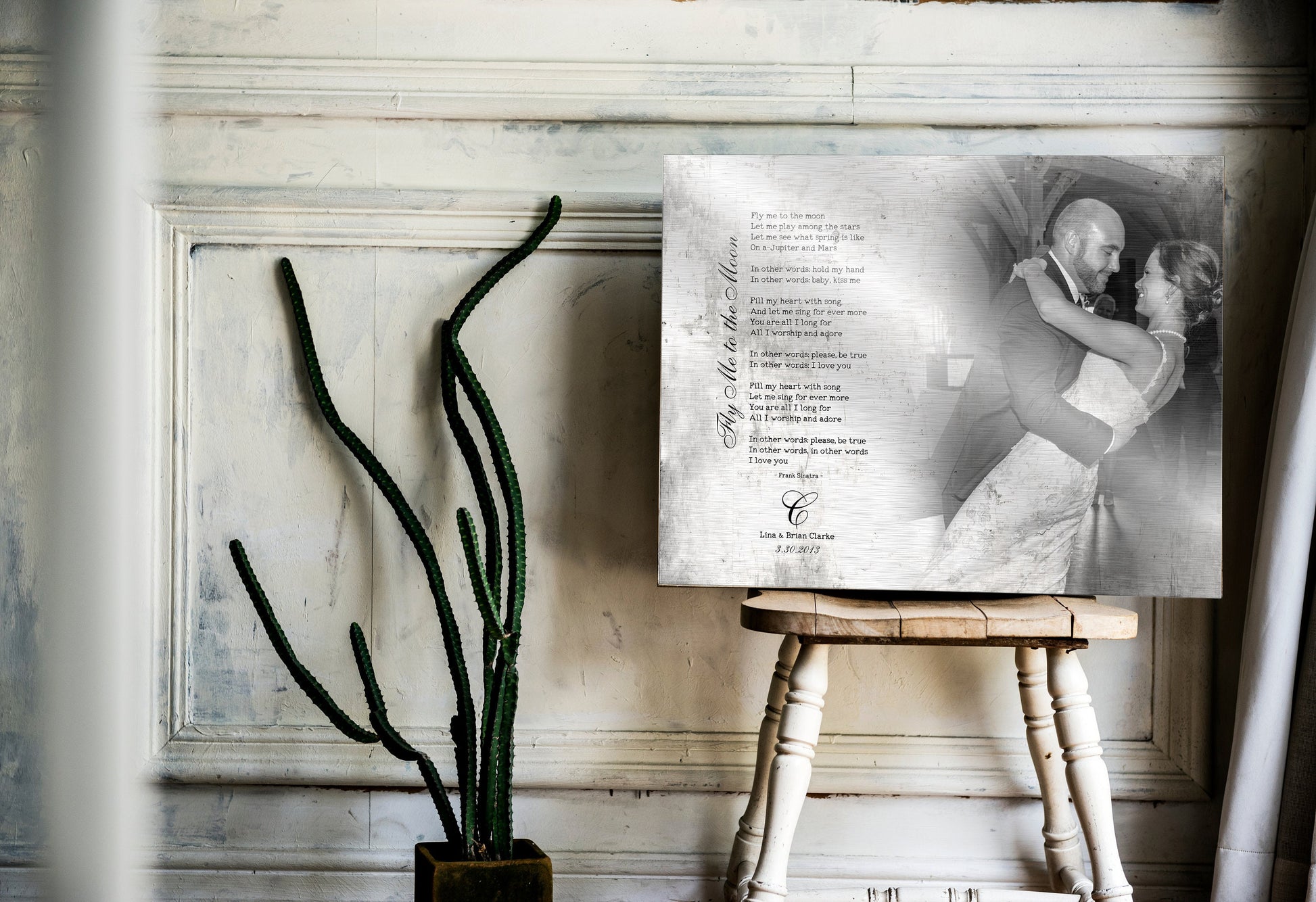 Captured Monogram Melodies: Shabby Chic Photo Song Art on Tin - HoneycombProverbs - Gifts For The Couple - Photo Lyrics Wall Art