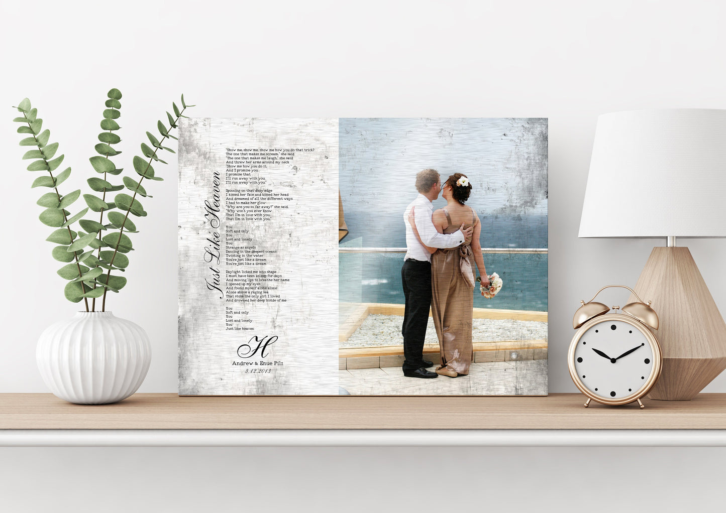 Captured Monogram Melodies: Shabby Chic Photo Song Art on Tin - HoneycombProverbs - Gifts For The Couple - Photo Lyrics Wall Art