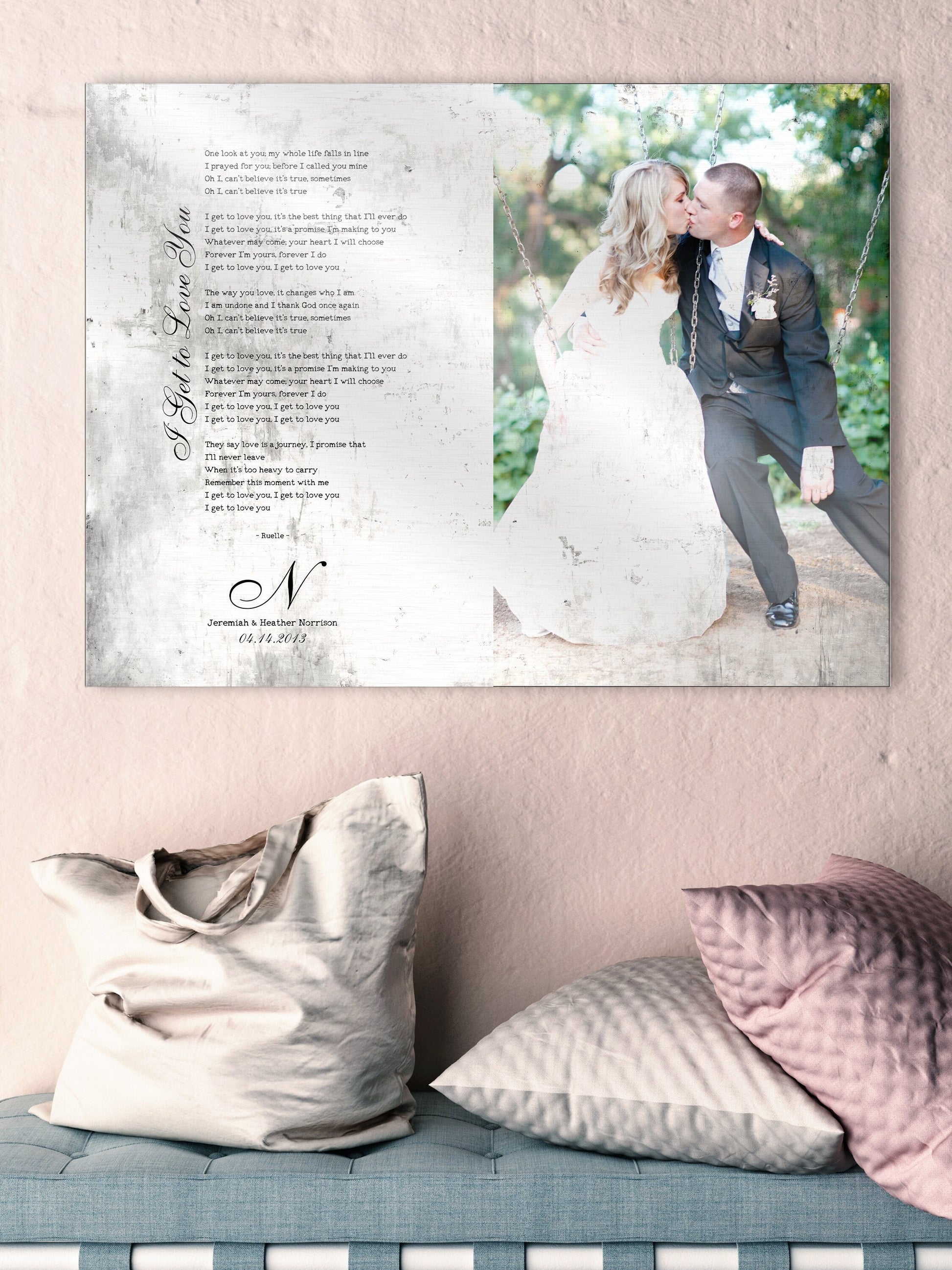 Captured Monogram Melodies: Shabby Chic Photo Song Art on Tin - HoneycombProverbs - Gifts For The Couple - Photo Lyrics Wall Art