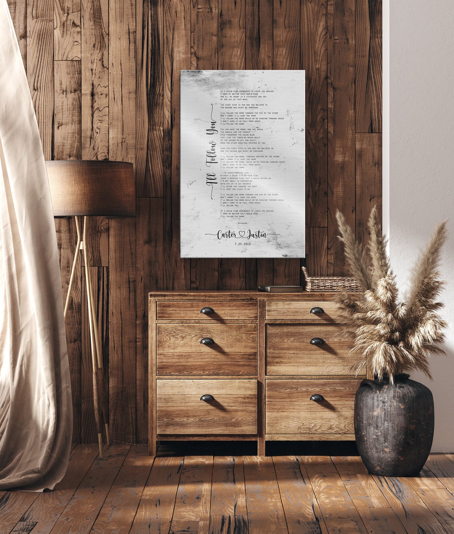 Rustic Lyric Sign on Tin with Heart Names - HoneycombProverbs - Signs - Tin Anniversary Gifts