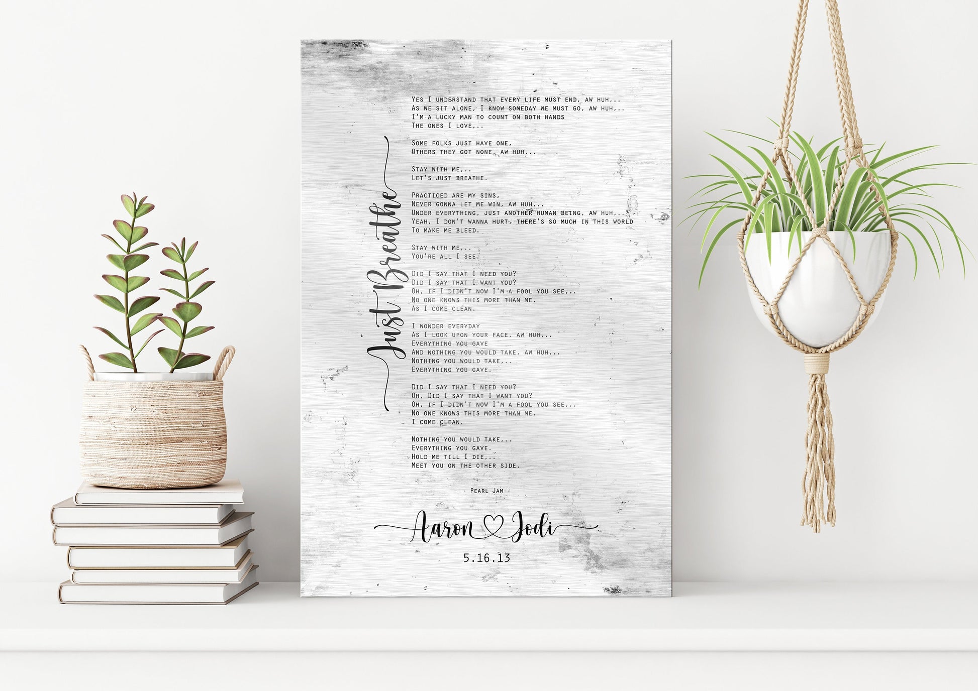 Rustic Lyric Sign on Tin with Heart Names - HoneycombProverbs - Signs - Tin Anniversary Gifts
