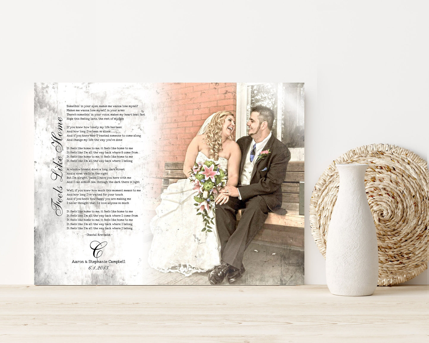 Captured Monogram Melodies: Shabby Chic Photo Song Art on Tin - HoneycombProverbs - Gifts For The Couple - Photo Lyrics Wall Art