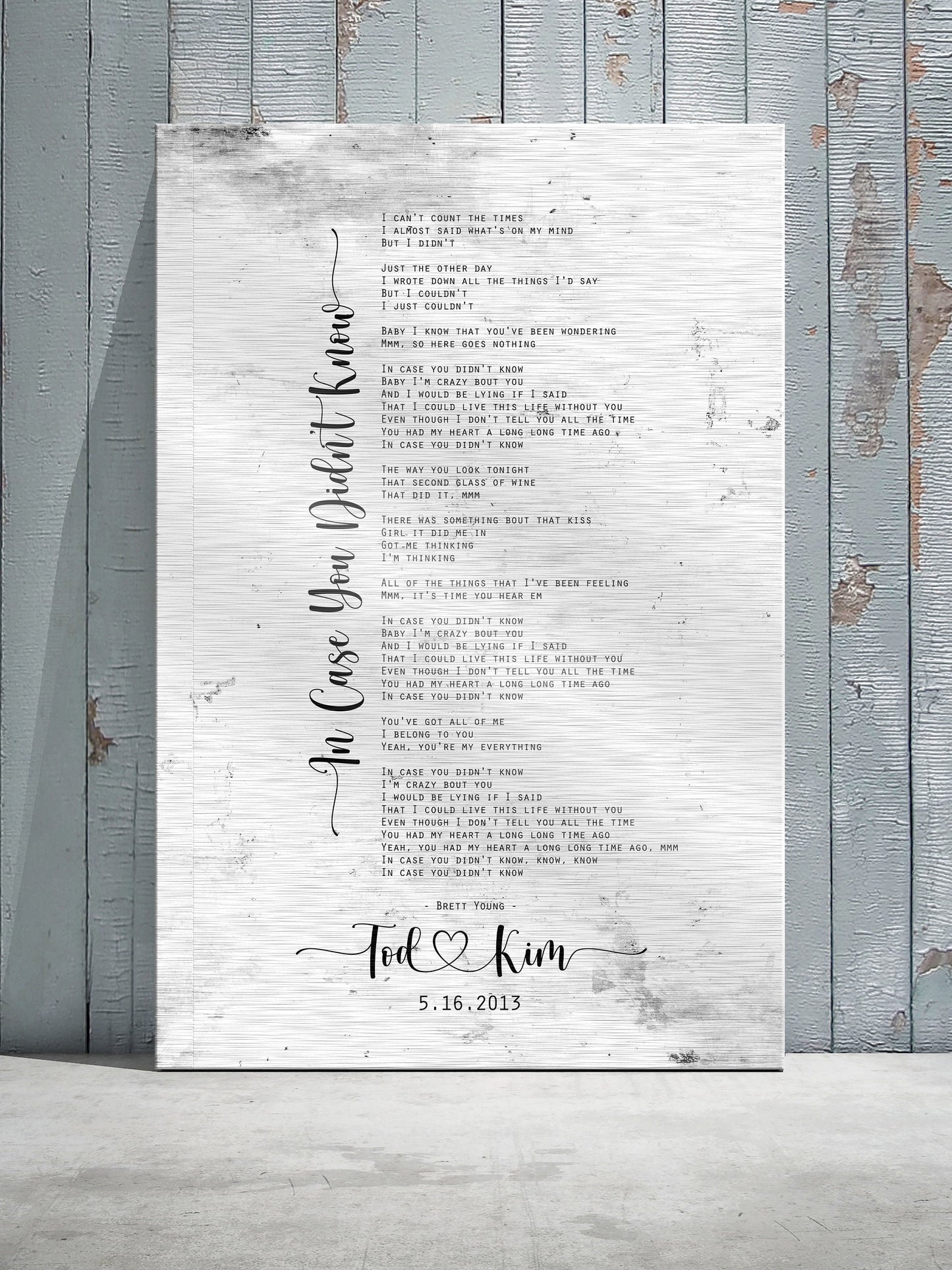 Rustic Lyric Sign on Tin with Heart Names - HoneycombProverbs - Signs - Tin Anniversary Gifts