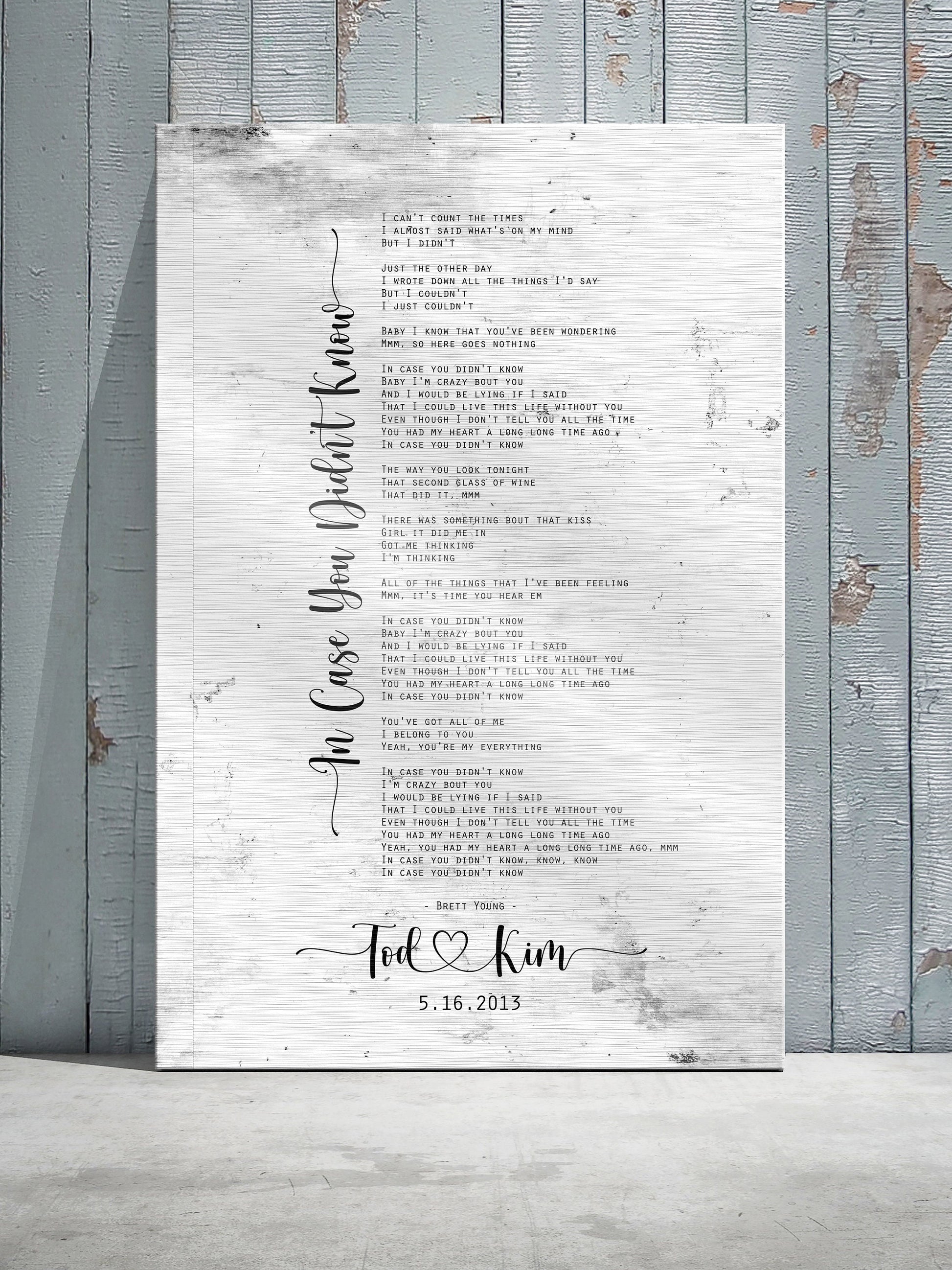 Rustic Lyric Sign on Tin with Heart Names - HoneycombProverbs - Signs - Tin Anniversary Gifts