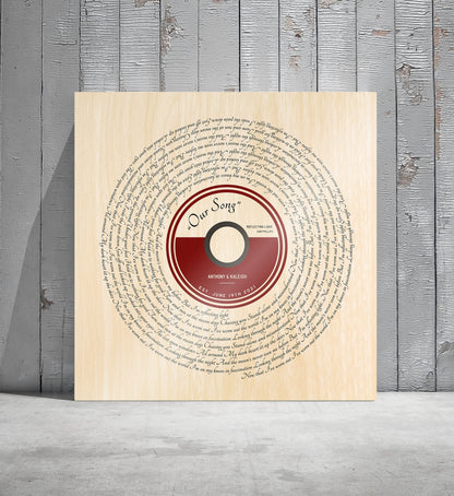 Song Lyric Record on Wood - HoneycombProverbs - Signs - 5 year anniversary gifts