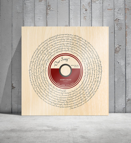 Song Lyric Record on Wood - HoneycombProverbs - Signs - 5 year anniversary gifts