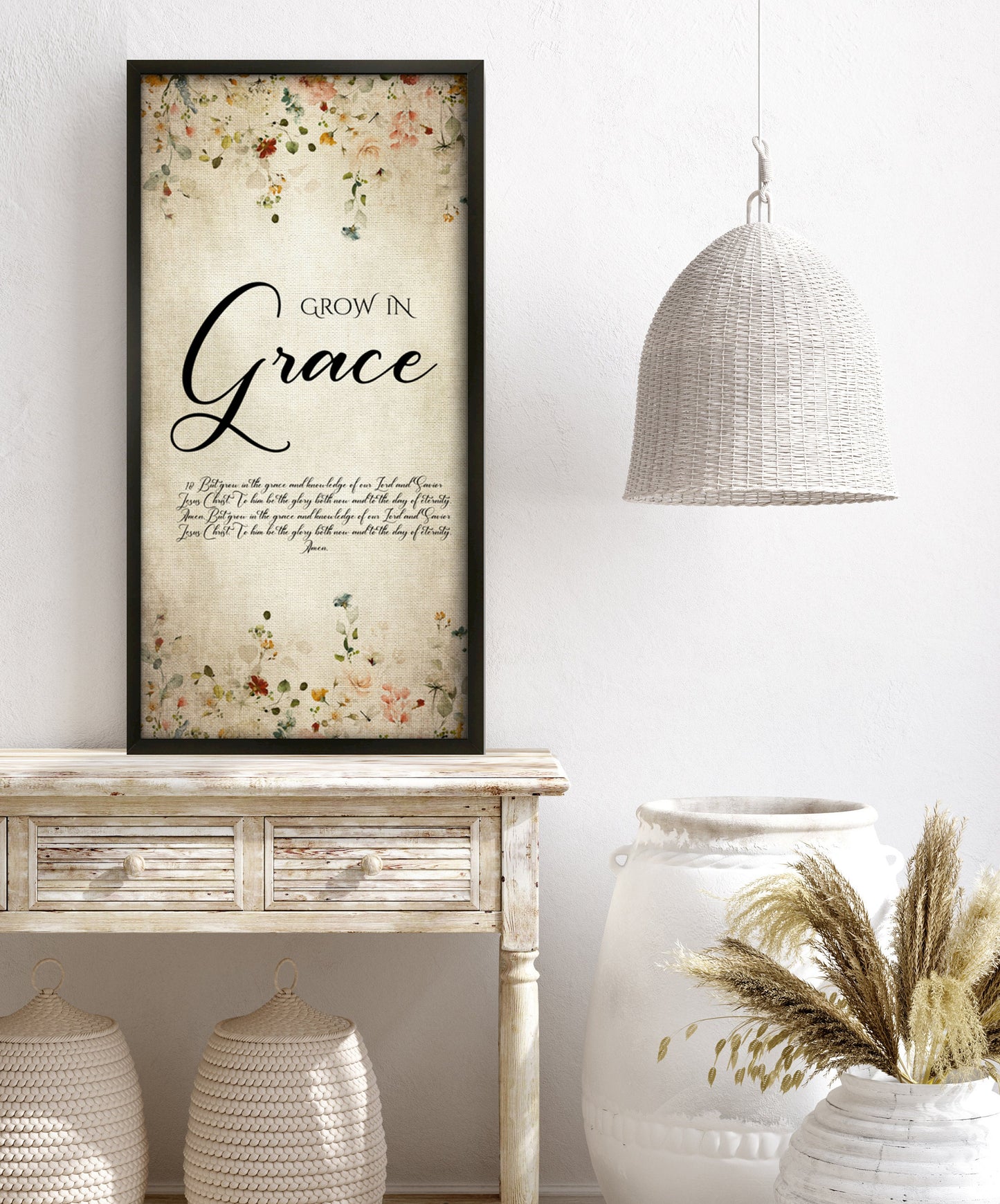 Grow in Grace, Cottage Garden Floral Scripture Decor - HoneycombProverbs - Giclée - Christian Wall Art