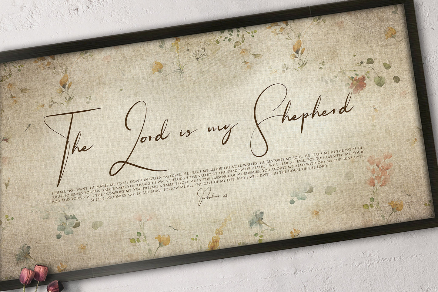 Psalm 23, Cottage Garden Floral - HoneycombProverbs - Giclée - Christian Wall Art